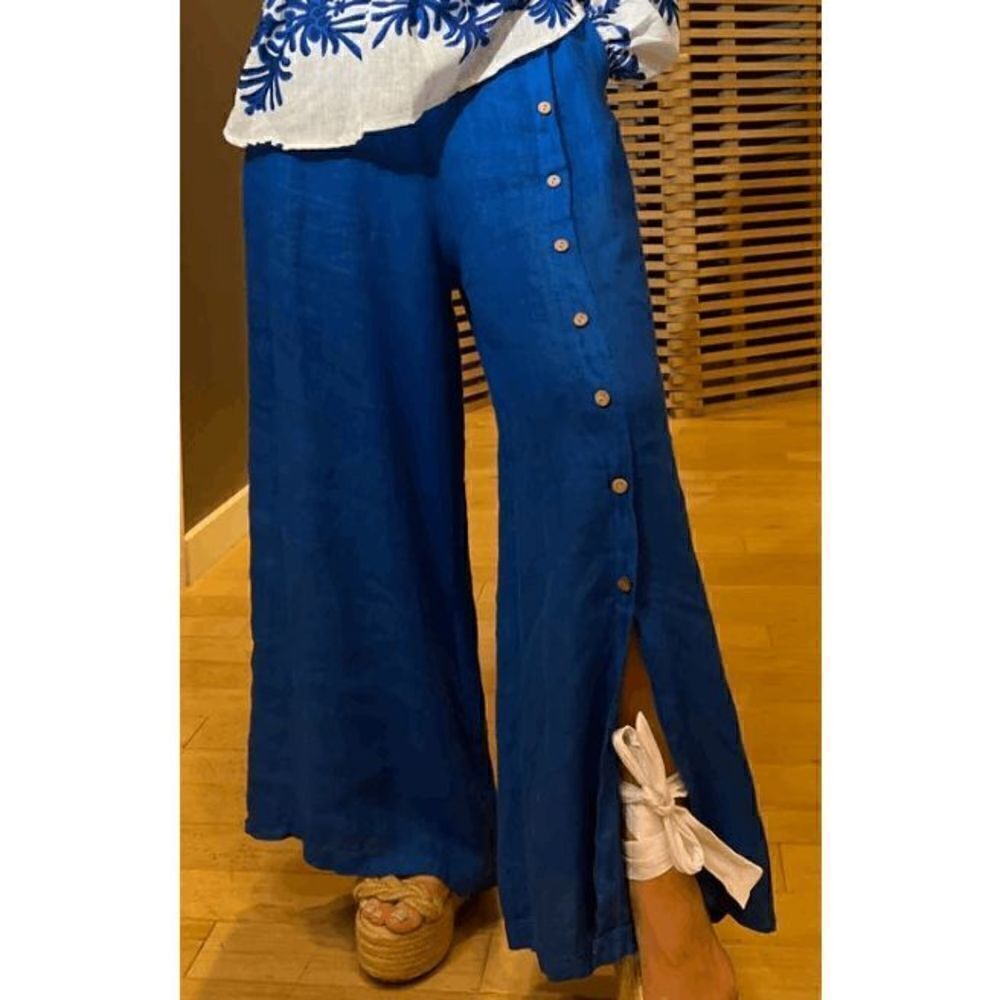 Women's Wide Leg Cotton Blend Pants Blue S